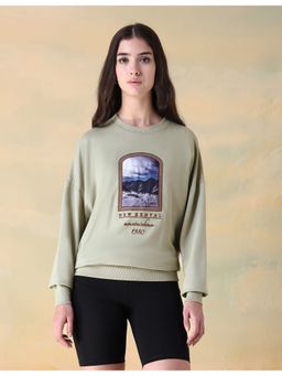 Flying Machine - Women Grey Cotton Graphic Sweatshirt