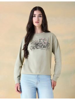 Flying Machine - Women Grey Cotton Graphic Sweatshirt