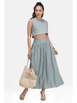 Virgio - Linen Curved Grey Seam Skirt