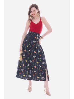 Virgio - Cotton Black Satin Pleated Midi Skirt