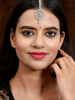 Silvermerc Designs - Silver Plated American Diamond Studded Handcrafted Maangtikka