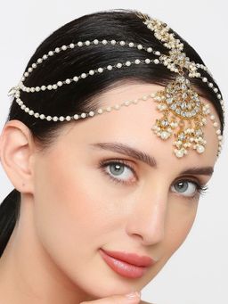 OOMPH - Gold Tone Kundan& Pearls Wedding Bridal Floral Sheeshphool