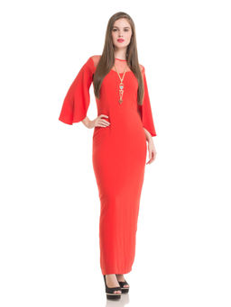 Kazo - Red Jacey Petal Sleeve Maxi Dress
