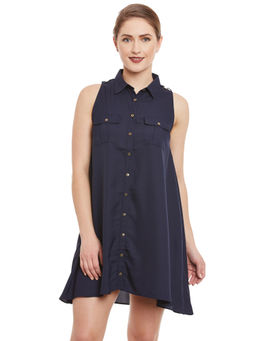 Kazo - Navy Blue Trapeze Dress