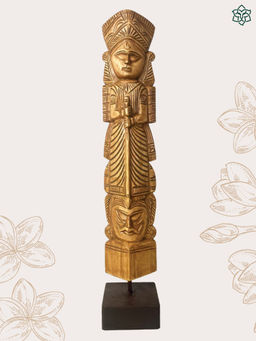 Maatir - Goddess Durga Hand Carved Tall Wood Figurine
