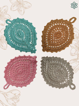 Maatir - Hand Crocheted Cotton Leaf Coasters - Set of 4