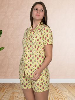 MAYSIXTY - Soft Cotton Printed Yellow Shirt with Bermuda (Set of 2)