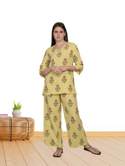 MAYSIXTY - Rayon Printed Yellow Co-Ord (Set of 2)
