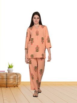 MAYSIXTY - Rayon Peach Printed Co-Ord (Set of 2)