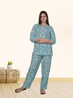 MAYSIXTY - Rayon Blue Printed Co-Ord (Set of 2)