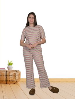 MAYSIXTY - Pure Soft Cotton Stripes Red T-Shirt and Pyjama (Set of 2)