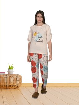 MAYSIXTY - Pure Soft Cotton Printed Pink T-Shirt and Pyjama (Set of 2)