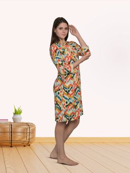 MAYSIXTY - Women Pure Soft Cotton Printed Mandarin Neck Multi Short Nightdress