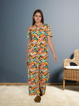 MAYSIXTY - Women Pure Soft Cotton Printed Multi Half Sleeve Shirt with Pyjama (Set of 2)