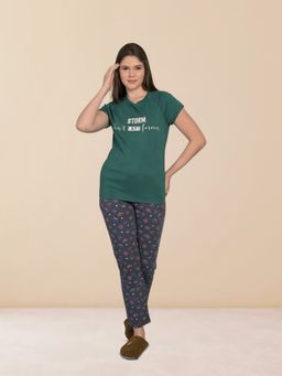 MAYSIXTY - Women Pure Soft Cotton Printed Round Neck Green Half Sleeve T-Shirt