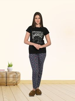 MAYSIXTY - Women Pure Soft Cotton Printed Round Neck Black Half Sleeve T-Shirt