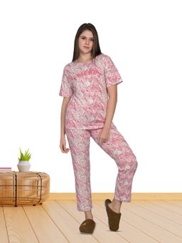MAYSIXTY - Women Pure Poly Brush Printed Pink Half Sleeve T-Shirt with Pyjama (Set of 2)