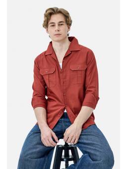 Snitch - Rust Solid Full Sleeves Regular Vacation Shirt for Men