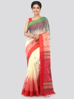 PinkLoom - Women's Cotton Silk Saree With Unstitched Blouse Piece,Beige