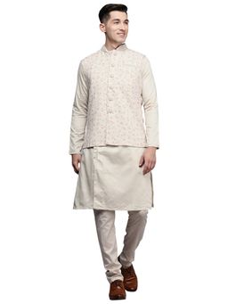 Manyavar - Men'S Beige Cotton Blended Festive Wear Kurta Jacket Pyjama (Set of 3)