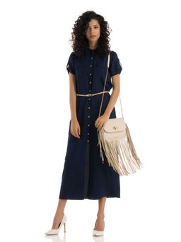 Kazo - Navy Blue Midi Shirt Dress