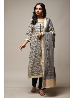 Biba - Blue Cotton Unstitched Suit (Set of 3)
