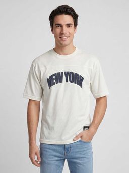 R&B - White Graphic Print Men Round Neck Relaxed Fit Half Sleeves T-Shirt