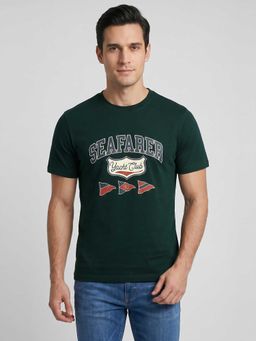 R&B - Green Typography Men Round Neck Relaxed Fit Half Sleeves T-Shirt
