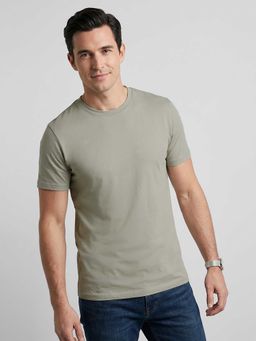R&B - Green Solid Men Round Neck Regular Fit Half Sleeves T-Shirt