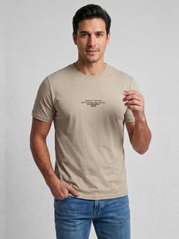 R&B - Beige Typography Men Round Neck Regular Fit Half Sleeves T-Shirt