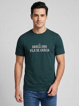 R&B - Teal Typography Men Round Neck Regular Fit Half Sleeves T-Shirt