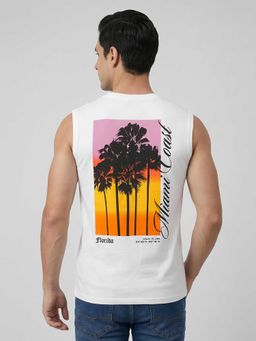 R&B - White Typography Men Round Neck Regular Fit Sleeveless T-Shirt