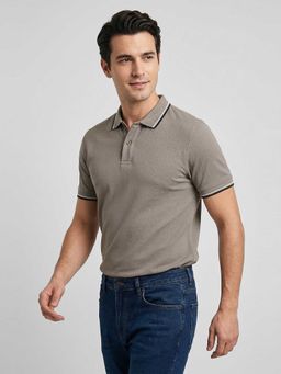 R&B - Grey Solid Men Polo Collar Regular Fit Half Sleeves T-Shirt