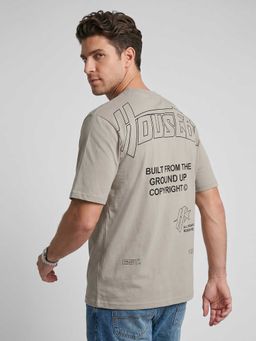 R&B - Beige Typography Men Round Neck Relaxed Fit Half Sleeves T-Shirt
