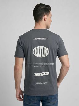 R&B - Grey Typography Men Round Neck Relaxed Fit Half Sleeves T-Shirt