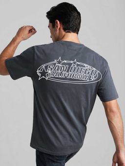 R&B - Grey Graphic Print Men Round Neck Relaxed Fit Half Sleeves T-Shirt