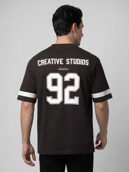 R&B - Black Typography Men Round Neck Relaxed Fit Half Sleeves T-Shirt