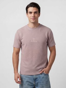 R&B - Pink Self Design Men Round Neck Regular Fit Half Sleeves T-Shirt