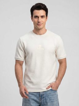 R&B - White Self Design Men Round Neck Regular Fit Half Sleeves T-Shirt
