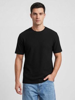 R&B - Black Solid Men Round Neck Regular Fit Half Sleeves T-Shirt