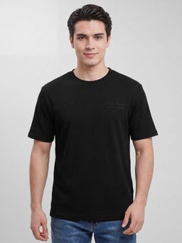R&B - Black Solid Men Round Neck Regular Fit Half Sleeves T-Shirt