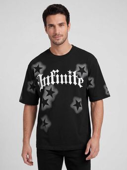 R&B - Black Graphic Print Men Round Neck Relaxed Fit Half Sleeves T-Shirt