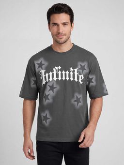 R&B - Grey Graphic Print Men Round Neck Relaxed Fit Half Sleeves T-Shirt