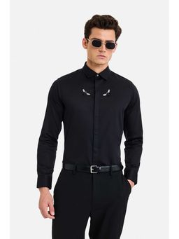 Snitch - Black Embroidery Full Sleeves Slim Formal Luxe Shirt for Men