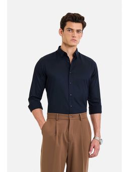 Snitch - Navy Blue Solid Full Sleeves Slim Formal Shirt for Men