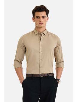 Snitch - Beige Solid Full Sleeves Slim Formal Shirt for Men