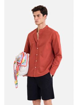 Snitch - Rust Solid Full Sleeves Regular Party Shirt for Men