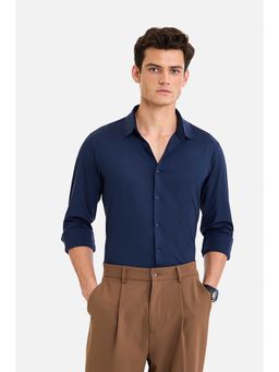 Snitch - Navy Solid Full Sleeves Regular Casual Shirt for Men