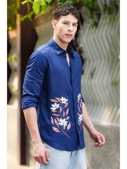 Eszett - Botanical Print Blue Shirt