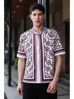 Eszett - Burgundy Block Printed Linen Oversized Shirt
